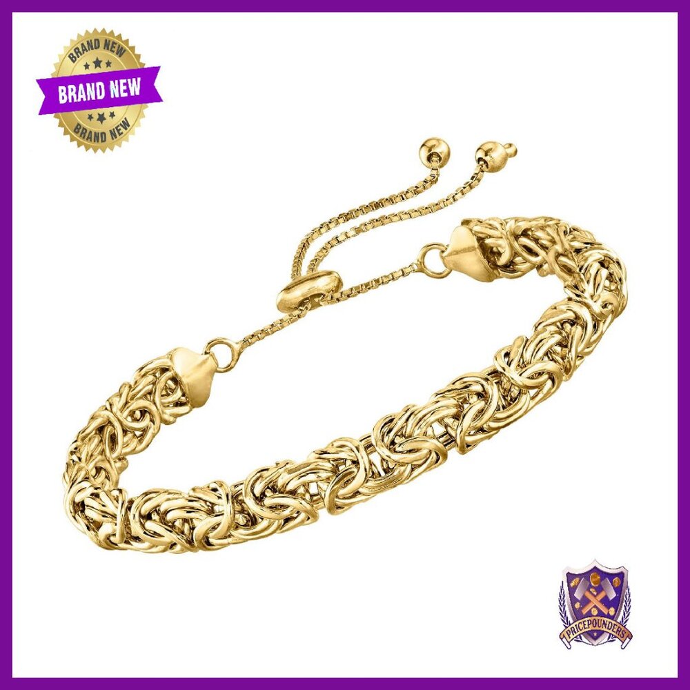 Adjustable Gold Over Sterling Silver Byzantine Bolo Bracelet 9 Inch